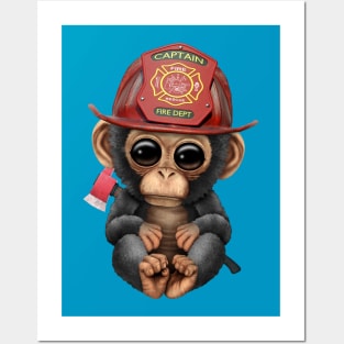 Cute Baby Chimp Firefighter Posters and Art